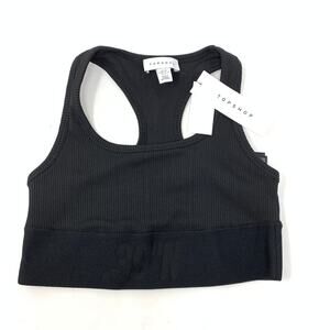TOPSHOP Sports Bra Women's Size 0-2 Ribbed Knit Solid Black Racerback NWT